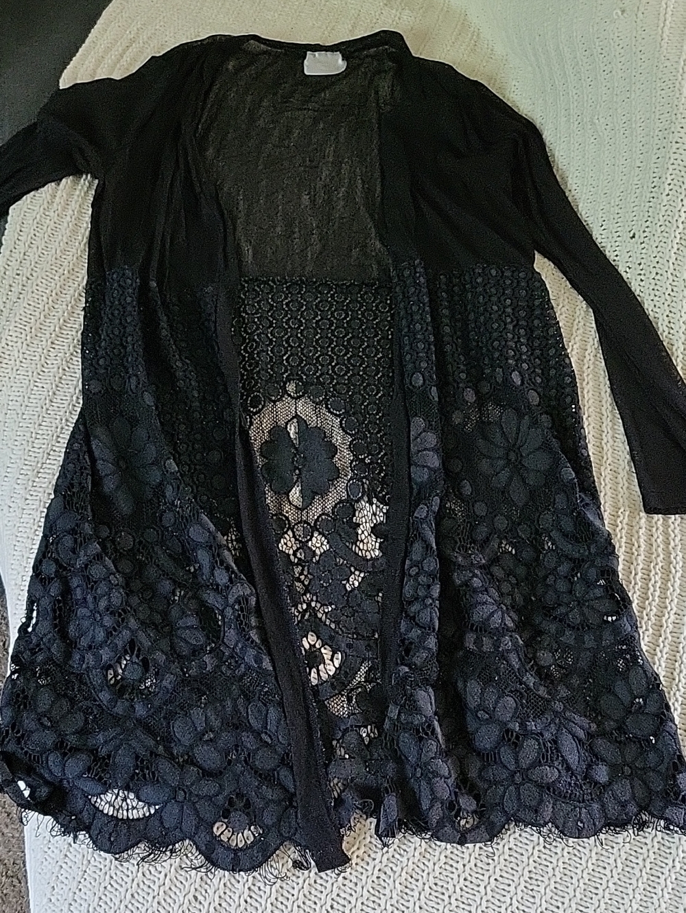 Black Lace Open-Front Women's Cardigan
